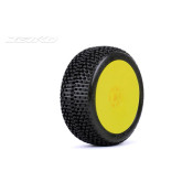 DIRT SLINGER:1/8Buggy/Dish/Yellow Rim/Ultra Soft/Glued MTD Tires (2) By Jetko